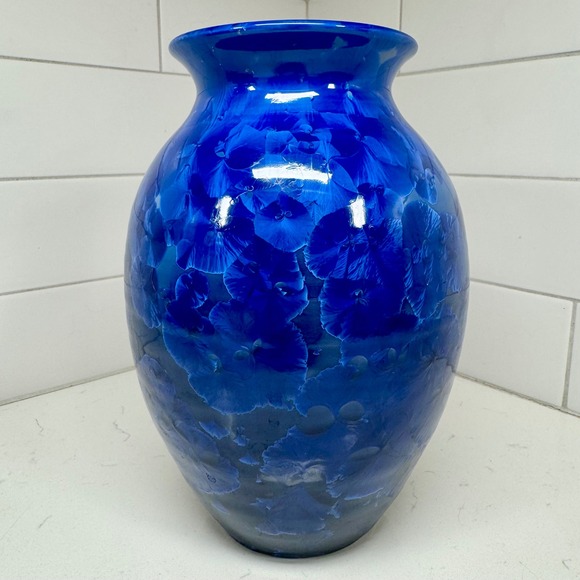 Uwharrie Crystalline Pottery Vase Seagrove NC Floral Cobalt Blue 8.5" - Picture 1 of 8